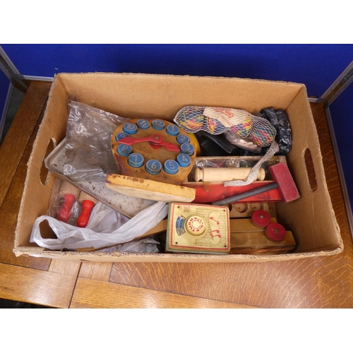 96 - An assortment of vintage wooden toys etc.