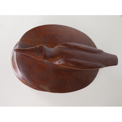 117 - An unusual carved wooden trinket box with bird topper.