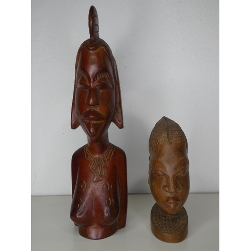 119 - 2 hand carved African/ Tribal busts.