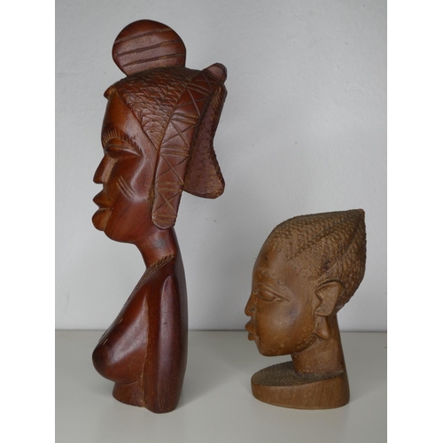 119 - 2 hand carved African/ Tribal busts.