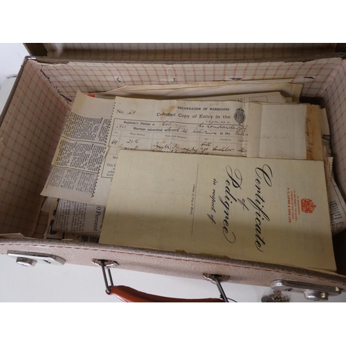 132 - A vintage case & assortment of various paperwork.