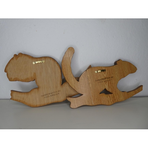 163 - 2 handmade wooden squirrels, produced by Fred Kreiger.