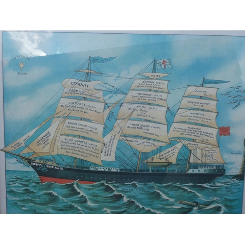 164 - A framed Psalm ship print.