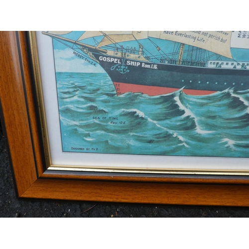 164 - A framed Psalm ship print.