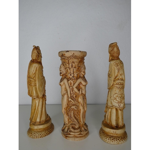 203 - A collection of 3 decorative carved figures.