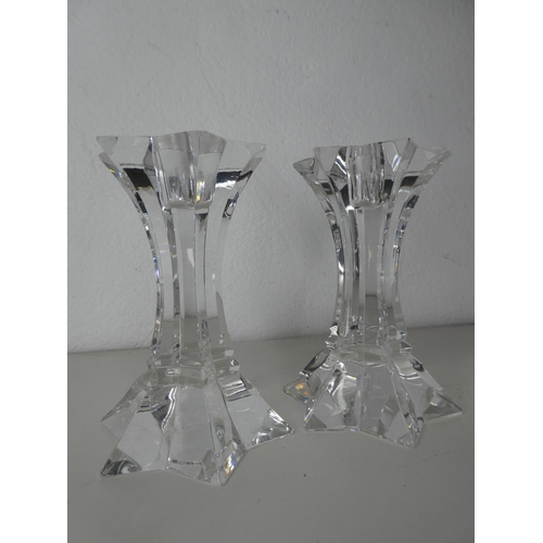 26 - A pair of decorative Tyrone Crystal candlesticks.