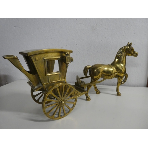 328 - A large brass horse & carriage.