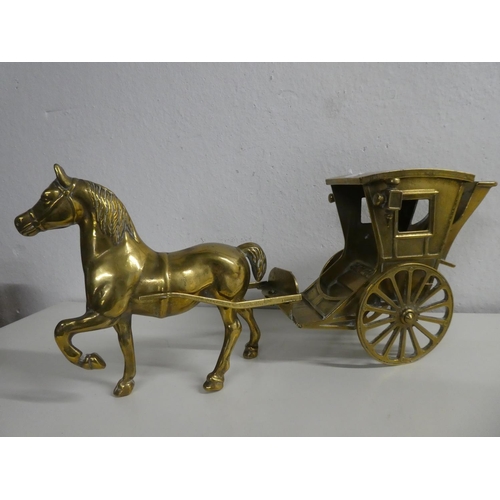 328 - A large brass horse & carriage.