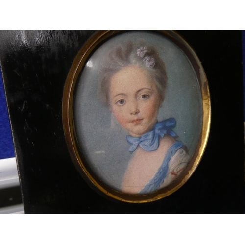 87 - An antique miniature portrait painting of a lady.