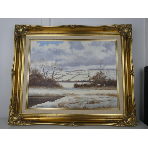 606 - A large original painting of a winter Country scene, signed by the Artist, Manson Blair.