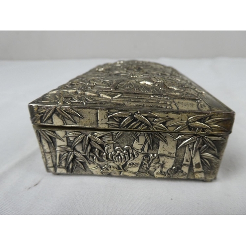 109 - A decorative vintage silver plated cigarette/ trinket box.