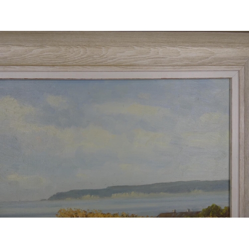 112 - A framed oil painting 'Rathlin Island' on a misty morning' by Irish artist Wilfred Haughton size 18