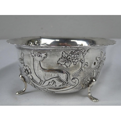 86 - A stunning antique Irish Silver bowl, decorated with hunting scene.