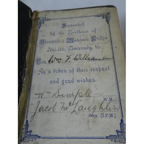 96 - A scarce Bible, produced for the Alexandra Masonic Lodge - No 566, Limavady.