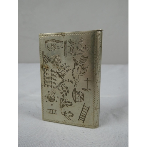 97 - A Masonic vesta cased, inscribed Andrew Williamson LOL 1620 with various Masonic symbols.