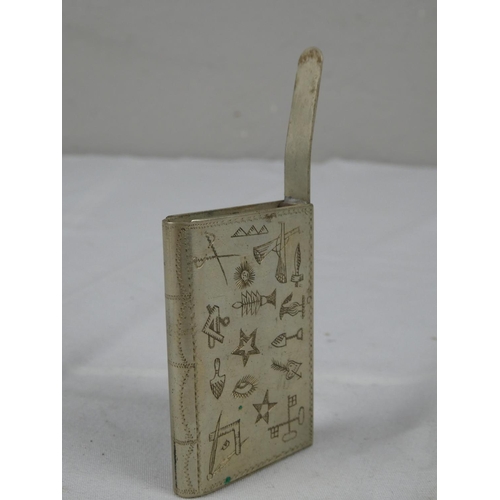 97 - A Masonic vesta cased, inscribed Andrew Williamson LOL 1620 with various Masonic symbols.
