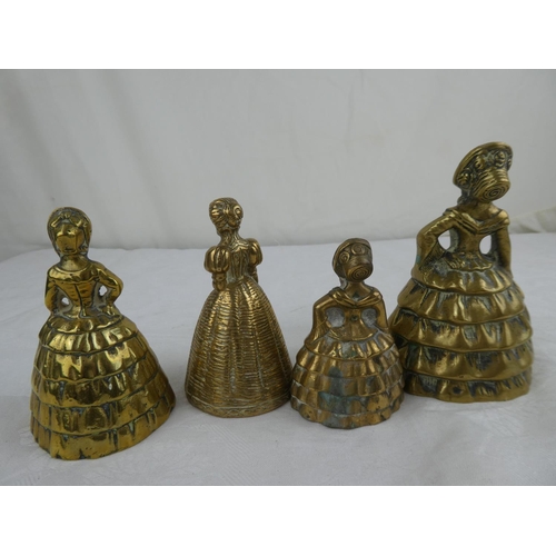 78 - A collection of 4 brass crinoline ladies.