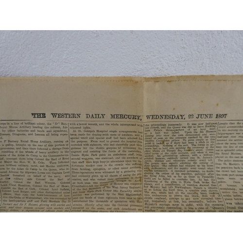 138 - An antique newspaper 'Western Daily Mercury dated June 1897 - Day of Queen Victoria Diamond Jubilee'... 