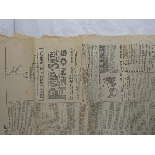 138 - An antique newspaper 'Western Daily Mercury dated June 1897 - Day of Queen Victoria Diamond Jubilee'... 