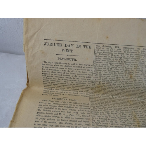 138 - An antique newspaper 'Western Daily Mercury dated June 1897 - Day of Queen Victoria Diamond Jubilee'... 