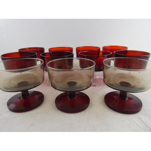 182 - A set of eight vintage ruby sundae dishes and more.