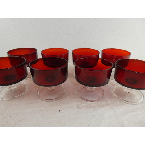 182 - A set of eight vintage ruby sundae dishes and more.