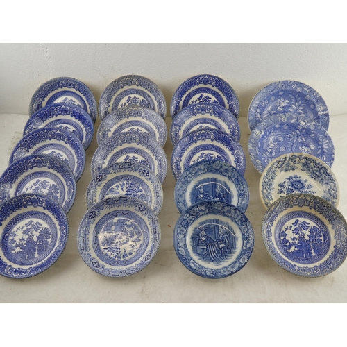 196 - A collection of blue and white pottery.