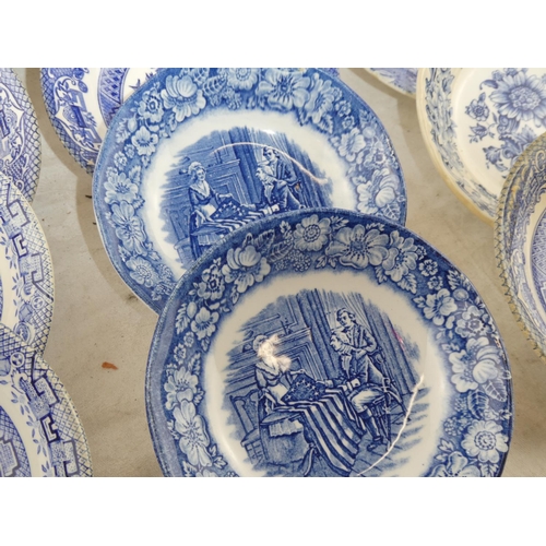 196 - A collection of blue and white pottery.