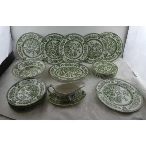 270 - A set of Indian Tree green pattern design tableware.