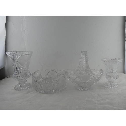 287 - A four piece matching glass set with etched flower detail.