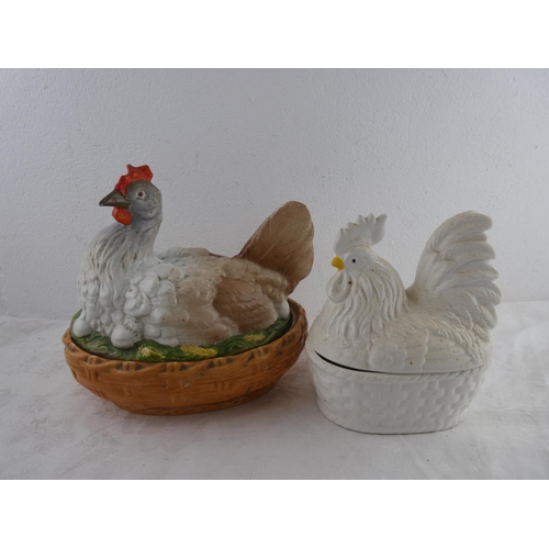 296 - Two ceramic hen on nest egg baskets.