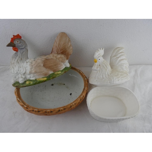 296 - Two ceramic hen on nest egg baskets.