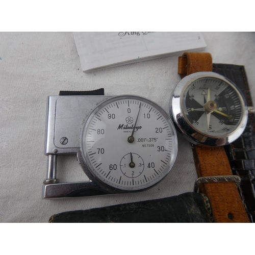 93 - A Memostar watch, a Griosa watch, a compass watch, a Mitutoyo stop watch and more.