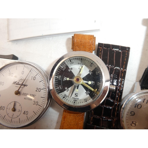 93 - A Memostar watch, a Griosa watch, a compass watch, a Mitutoyo stop watch and more.