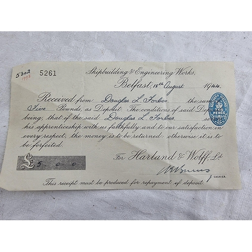 114 - A vintage Harland & Wolff apprentice contract/ indenture.