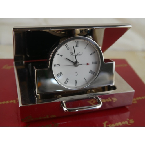 125 - A stunning miniature 'Woodford' clock in a briefcase design with original Lunn's shop box.