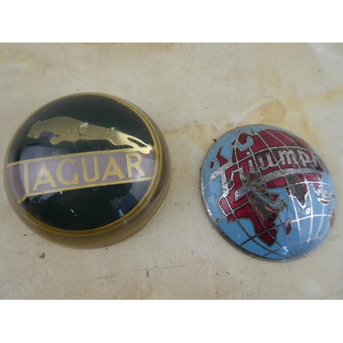159 - 2 vintage car badges to include Triumph & Jaguar.