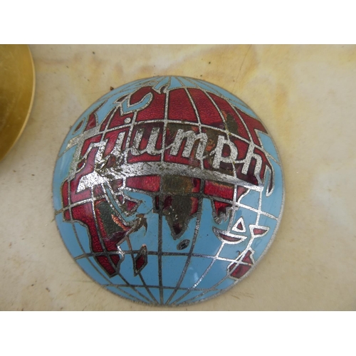 159 - 2 vintage car badges to include Triumph & Jaguar.