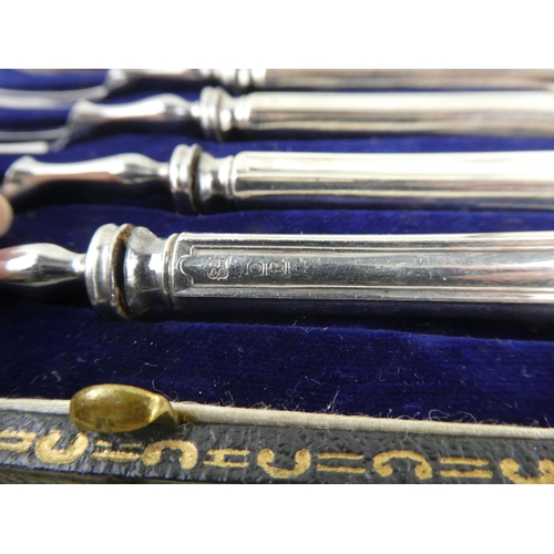 171 - A stunning boxed set of sterling silver pickle forks by Sharman D Neill, Belfast