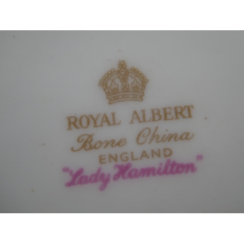 63 - Two Royal Albert 'Moonlight Rose' square plates, a Royal Albert 'Old Country Rose' dish and knife an... 