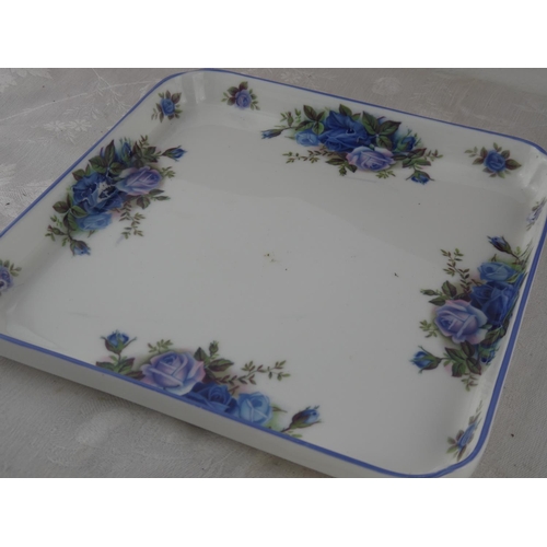 63 - Two Royal Albert 'Moonlight Rose' square plates, a Royal Albert 'Old Country Rose' dish and knife an... 