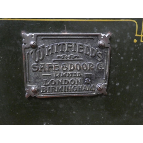 75 - An antique/ vintage Whitfields safe and key. (measuring 60x46x44cm).