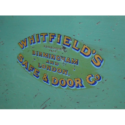 75 - An antique/ vintage Whitfields safe and key. (measuring 60x46x44cm).