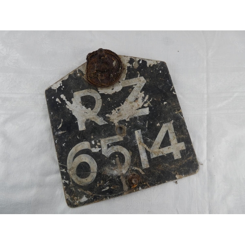 97 - A vintage number plate, RZ6514.