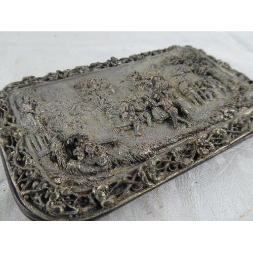 162 - A stunning antique leather purse with decorative metal cover, in need of some restoration.