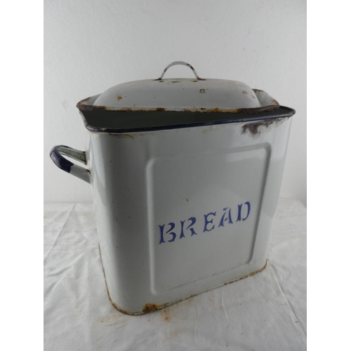 180 - A vintage enamel lidded bread bin.