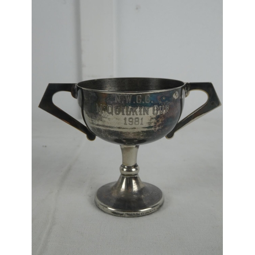 44 - A small silver plated presentation cup 'NWGC McQuilkin Cup dated 1981'