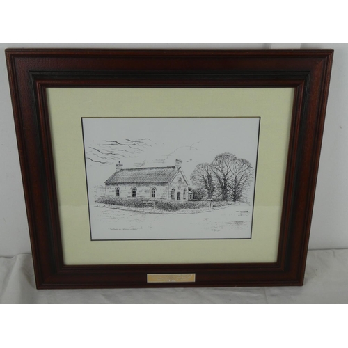 48 - A framed print of a pencil sketch of 'Tartaraghan Masonic Hall'