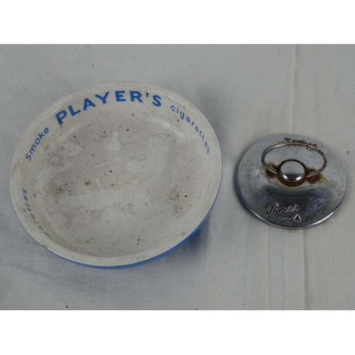 57 - A vintage 'Player's' dish and a 'Bass' silver plated paper weight.