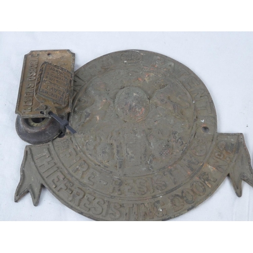 58 - An assortment of metal plaques, including T Edens Osborne, General Merchants, Belfast.